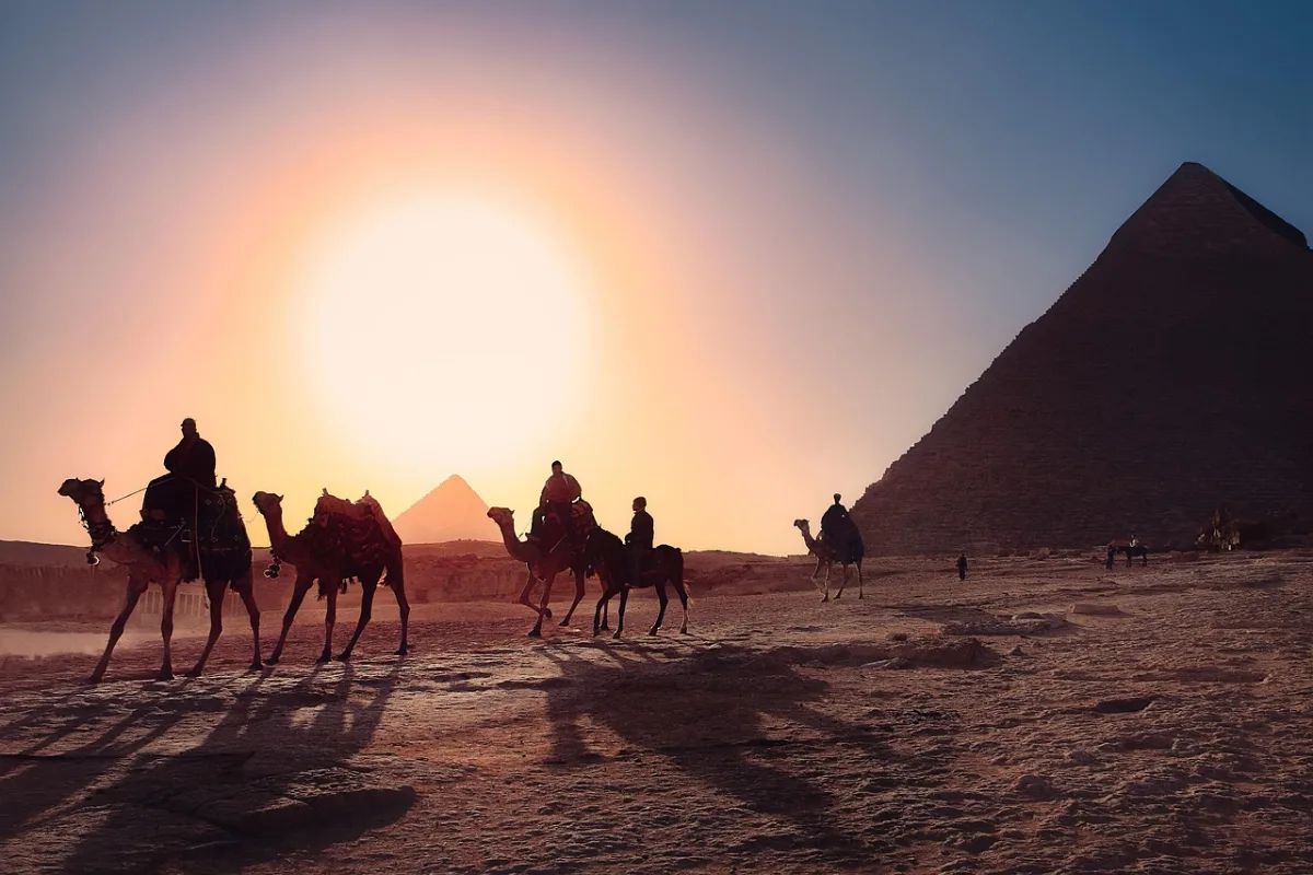 pyramids and  cairo in Cairo, Egypt
