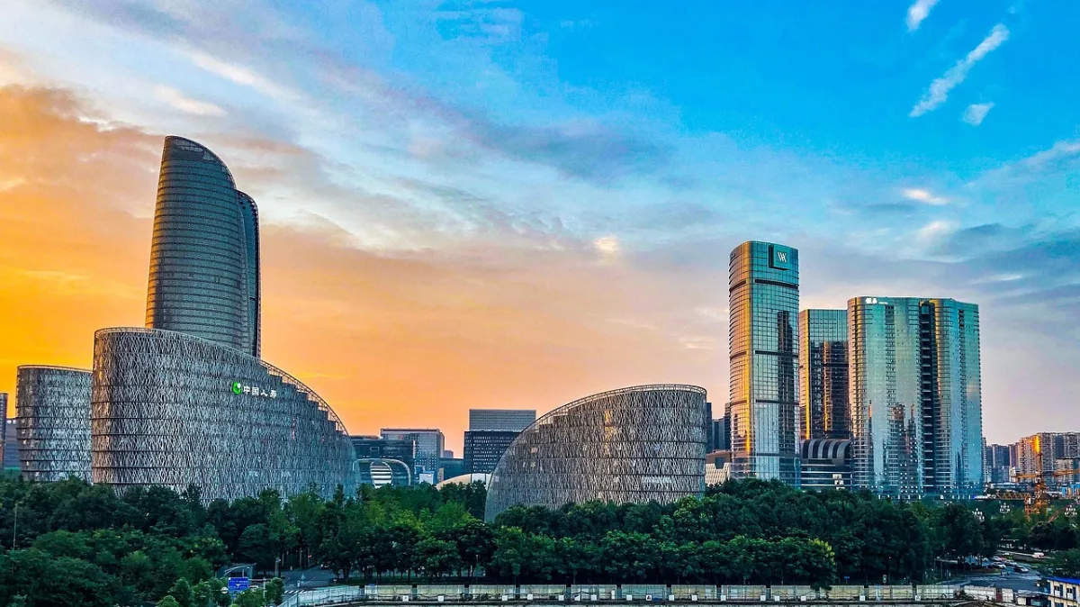 city and  sunset in Chengdu, China