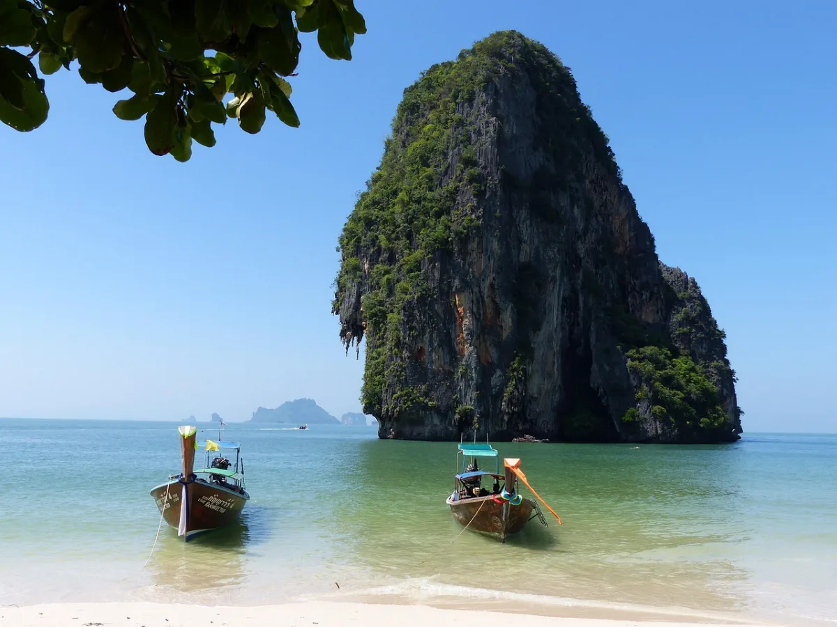 boats and  rai le beach in Krabi, Thailand