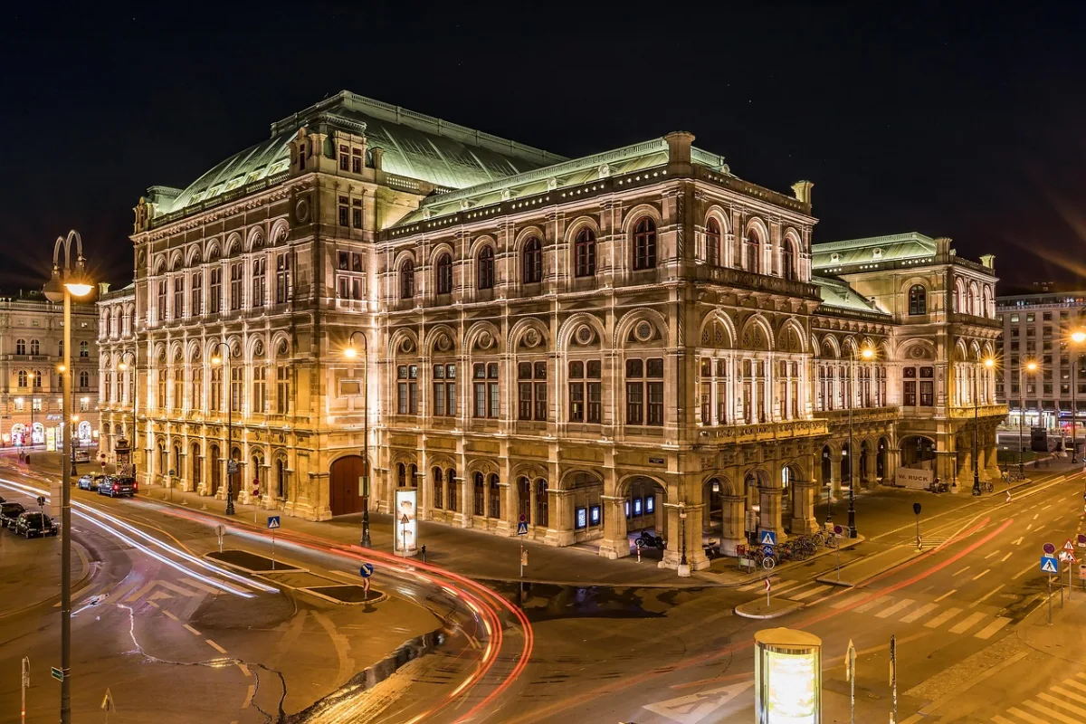 vienna state opera and  night in Vienna, Austria